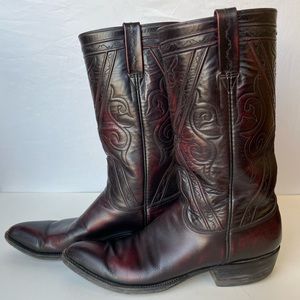 VINTAGE LUCCHESE COWBOY BOOTS BLACK CHERRY LEATHER MENS 10.5 AAA WOMENS 12 7106